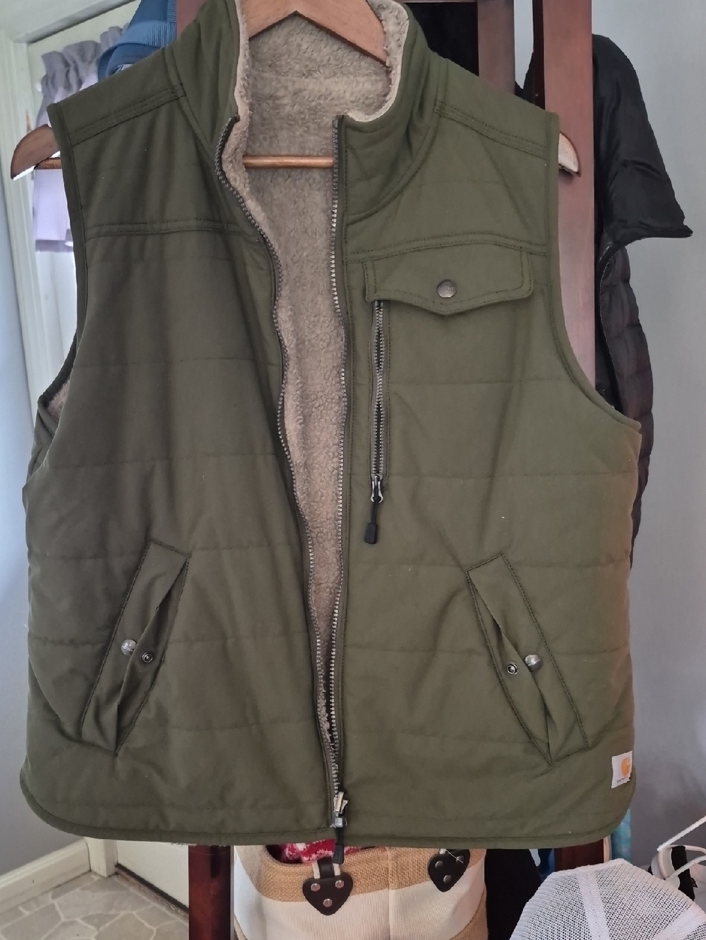 Women's large Carhartt Olive Green Quilted Sherpa-Lined Vest